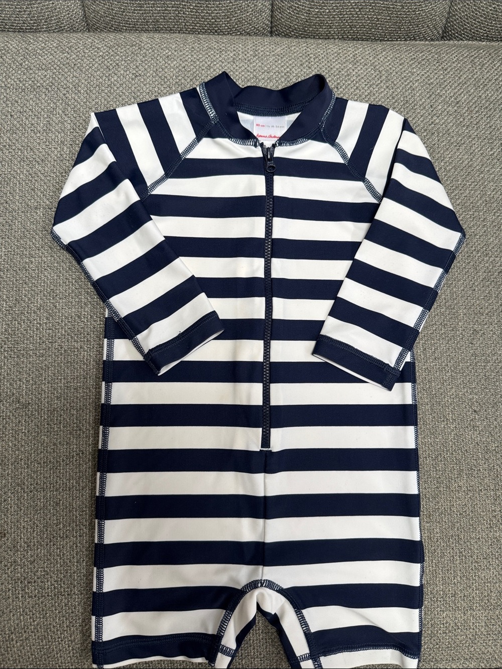 Hanna Andersson Navy and White Stripe Zip-Front Kids One-Piece Swimsuit